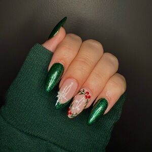 Festive Green Glitter Nail Art Press On Nails